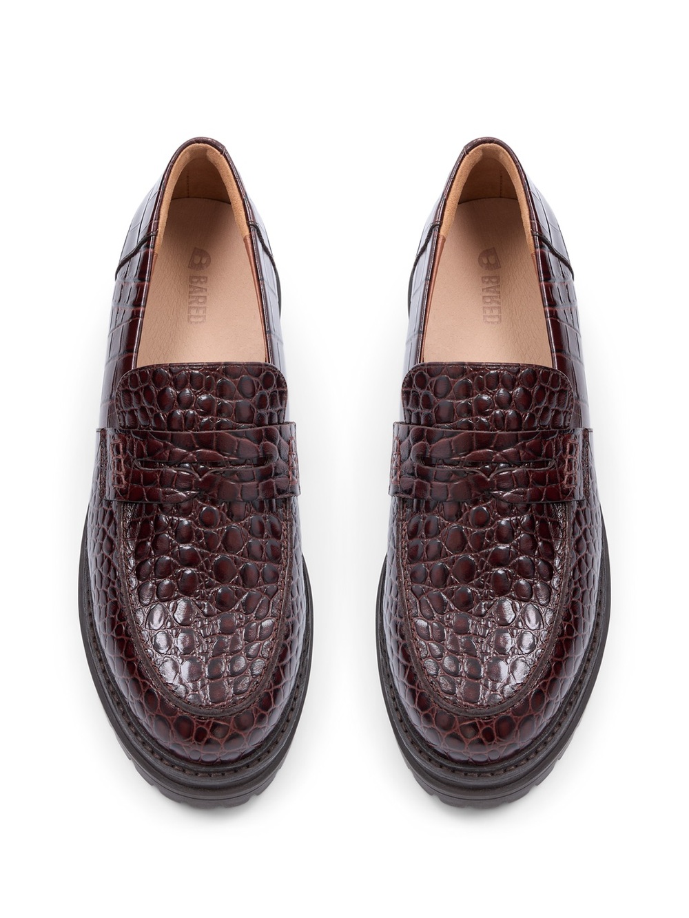 NWT Bared Footwear ‘Wedgebill’ Brown Croc-Embossed Leather Loafers